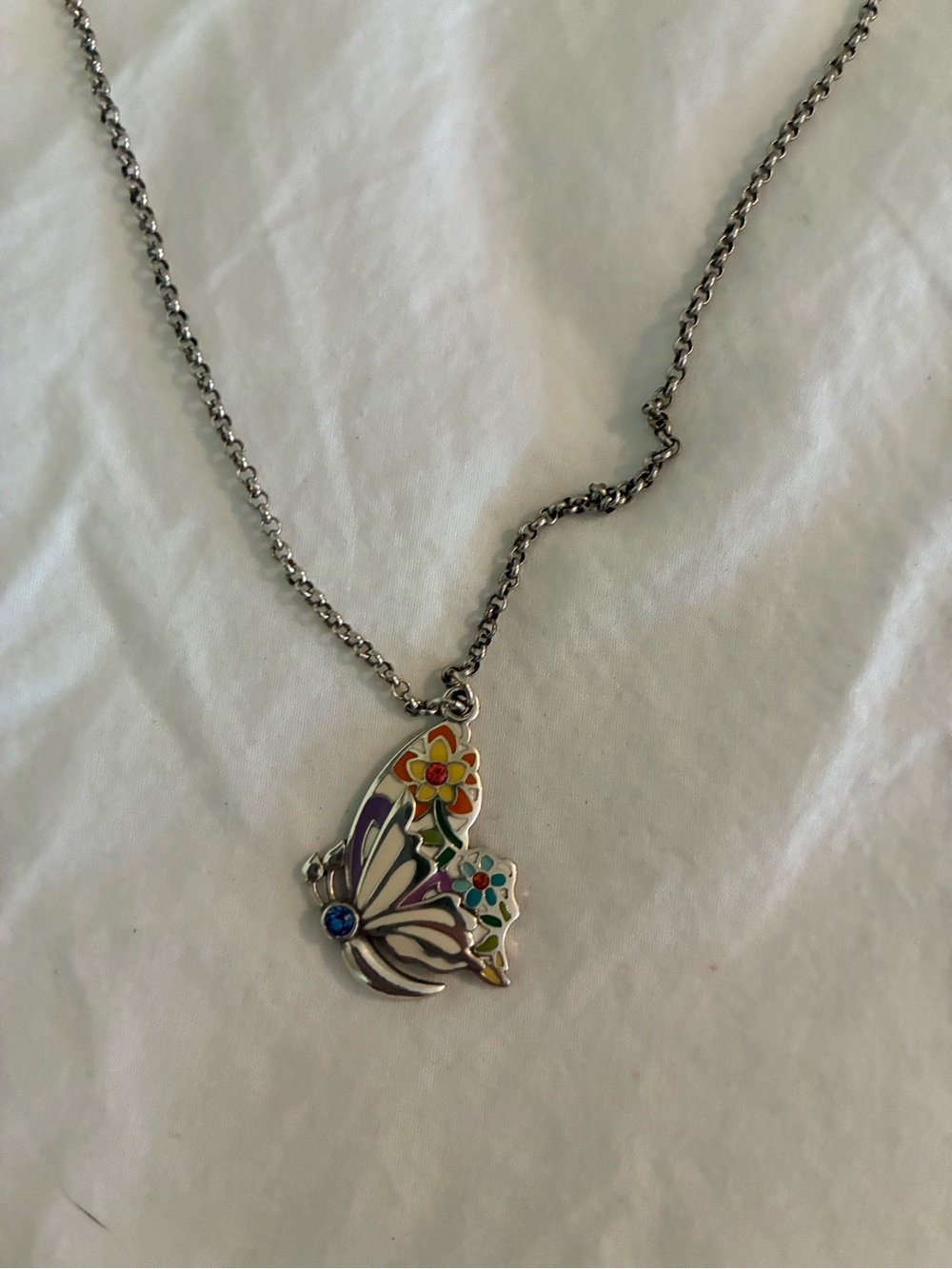 Brighton Silver Multicolor Enamel Butterfly Necklace